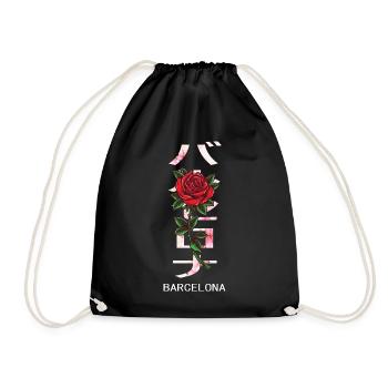 Barcelone en japonais avec des roses et des fleurs de cerisier - Sac de sport léger - noir - Devant