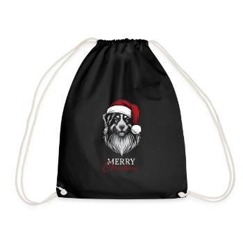 Australian Shepherd Merry Christmas, Dog Head - Drawstring Bag - black - Front