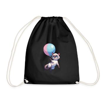 Katze mit Luftballon - Turnbeutel - Schwarz - Vorne