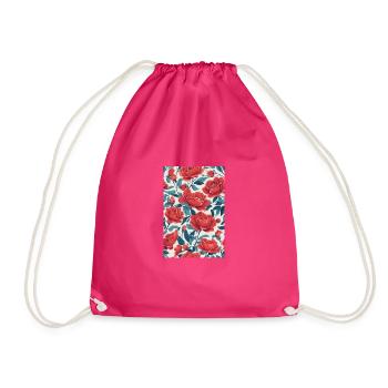 Rote Blumen mit grünen Blättern - Turnbeutel - Fuchsia - Vorne