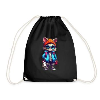 Dessin animé de chat mignon - Sac de sport léger - noir - Devant