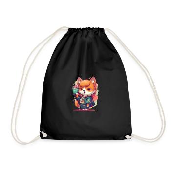 Kimono à popcorn japonais Shiba Inu pour fille - Sac de sport léger - noir - Devant
