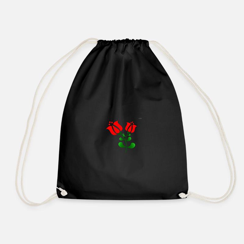Red folk art tulips - Drawstring Bag - black