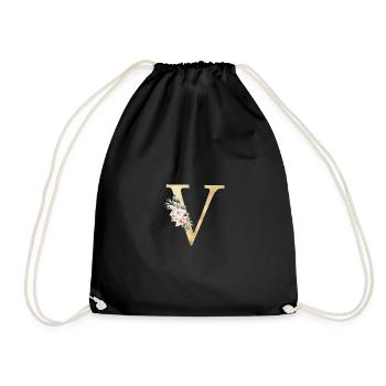 Personalisierbar Monogramm V Floral - Turnbeutel - Schwarz - Vorne