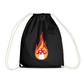 fire burn flames hot mushroom fly agaric red p - Drawstring Bag - black - Front