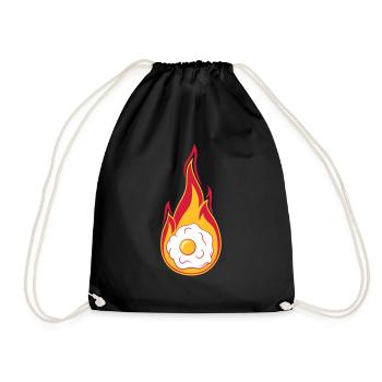 hot fire flames burn torch fried egg cook - Drawstring Bag - black - Front