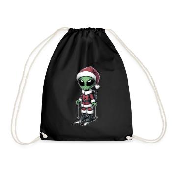 Alien Skifahrer Santa Claus Winterspaß - Turnbeutel - Schwarz - Vorne