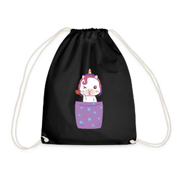 Einhorn in Brusttasche - Turnbeutel - Schwarz - Vorne