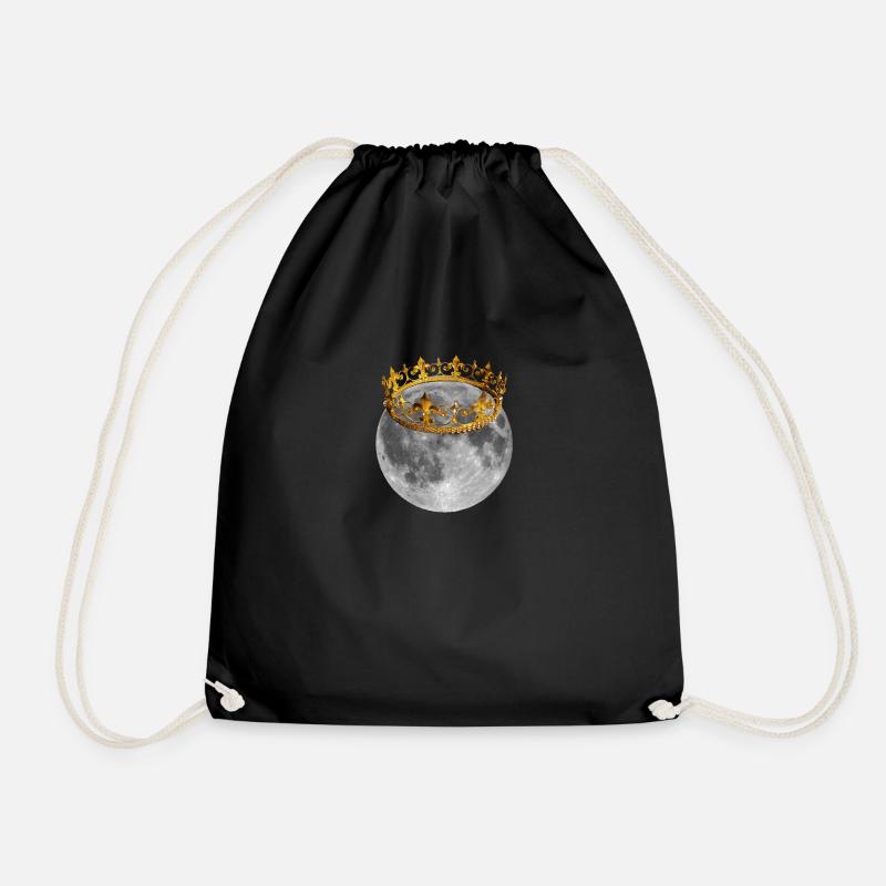 Moon with crown - Drawstring Bag - black