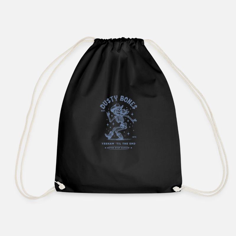 Dusty Boots Dancing Skeleton Cowboy Hat Western - Drawstring Bag - black