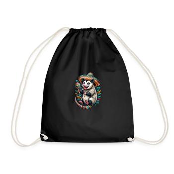 Funny opossum with sombrero and maracas - Drawstring Bag - black - Front