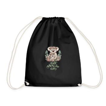 Best Mom Ever Koala Embrace Floral Wreath - Turnbeutel - Schwarz - Vorne