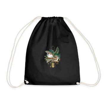 Tropical Flower Bird Summer Gift Meditation - Drawstring Bag - black - Front