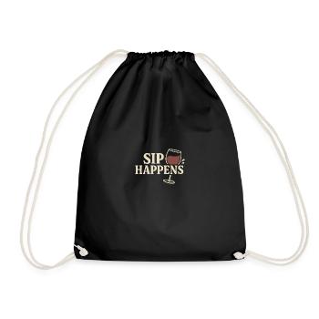 Sip Happens – Wine Lover Design - Drawstring Bag - black - Front
