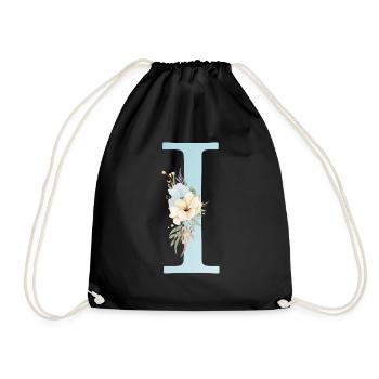 Customizable Monogram I Floral - Drawstring Bag - black - Front