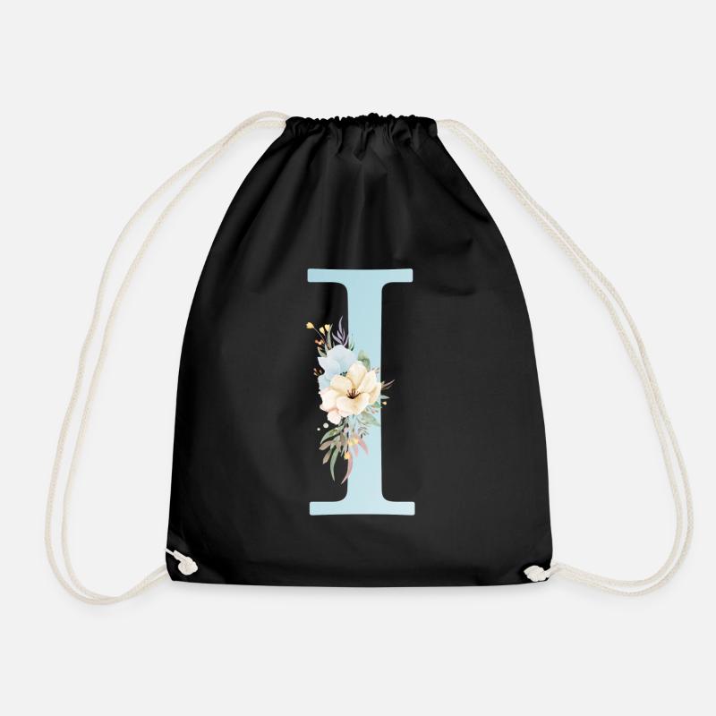 Personalisierbar Monogramm I Floral - Turnbeutel - Schwarz