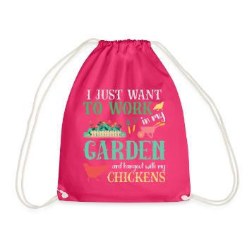 Work In My Garden Hangout With My Chickens - Drawstring Bag - fuchsia - Front