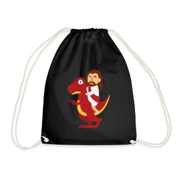 Jesus Dinosaur T-Rex Religion Atheist Gift - Drawstring Bag - black - Front