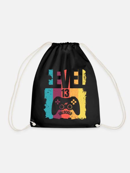 Level 13 unlocked Geburtstag Geschenk für Kids - Turnbeutel - Schwarz