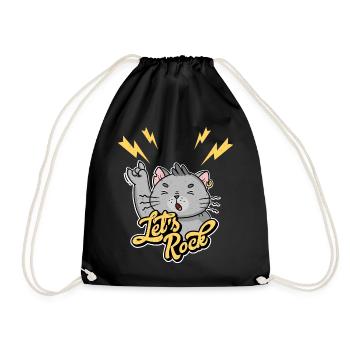Let's Rock Rock n Roll Vintage Humor Cat - Drawstring Bag - black - Front