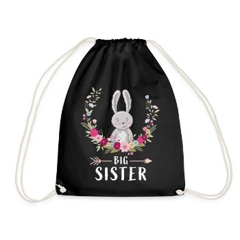 Big Sister Little Sisters Flower Wreath Gift girls - Drawstring Bag - black - Front