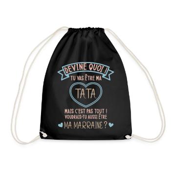 Devine quoi ! Tata voudrais-tu être ma marraine ? - Sac de sport léger - noir - Devant