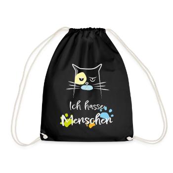 Ich hasse Menschen! Katze, Miesepeter - Turnbeutel - Schwarz - Vorne