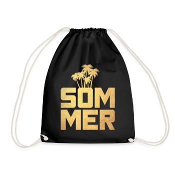 Sommer Gold Palmen Luxus Urlaub exklusiv Deko Fun - Turnbeutel - Schwarz - Vorne