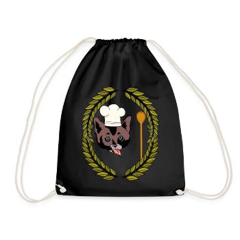 Couronne de laurier Gourmet Chef chat cuillère en bois faim - Sac de sport léger - noir - Devant