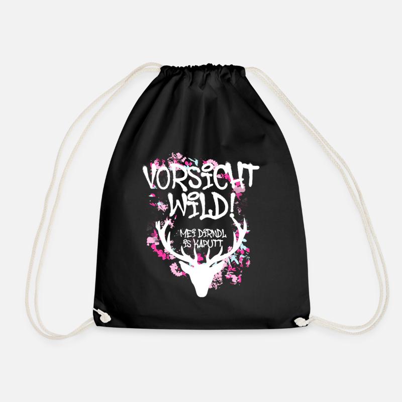 vorsicht wild,geweih,hirsch,dirndl is kaputt, - Turnbeutel - Schwarz