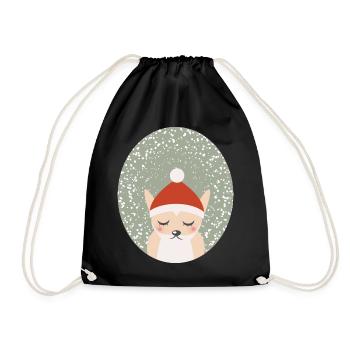 cute fox with Santa Claus Christmas hat - Drawstring Bag - black - Front