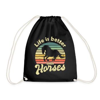 Horse Horses - Drawstring Bag - black - Front