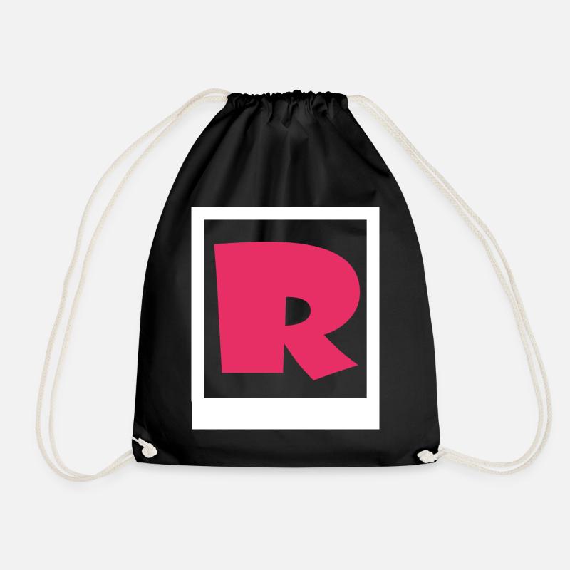 Simple pink gothic R - Drawstring Bag - black