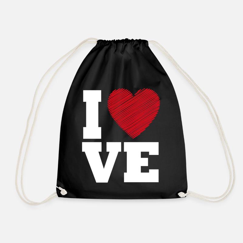 Love Heart Typography for Valentines Day - Drawstring Bag - black