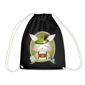 little rabbit in traditional costume with hat and lederhosen - Drawstring Bag - black - Front