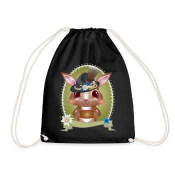 Mignon lapin en costume traditionnel avec chapeau et pantalon en cuir - Sac de sport léger - noir - Devant