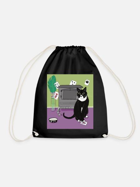 Cat Queen of Hearts. - Drawstring Bag - black