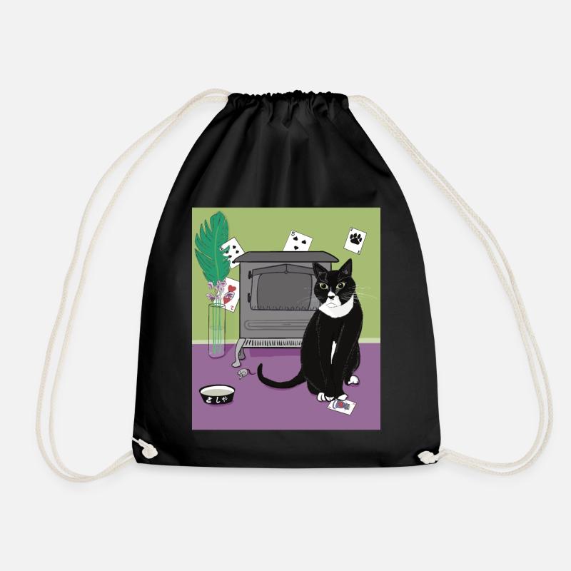Cat Queen of Hearts. - Drawstring Bag - black