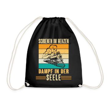 Eisenbahn Schienen im Herzen Dampf in dere Seele - Turnbeutel - Schwarz - Vorne