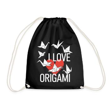Origami Herz Liebe T-Shirt - Turnbeutel - Schwarz - Vorne