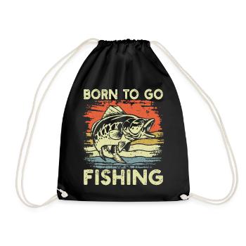Born to Go Fishing Retro Bass Fish Lover - Drawstring Bag - black - Front