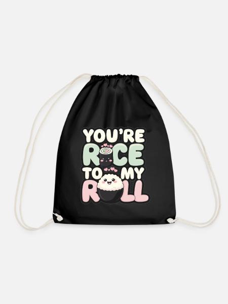 Sweet Sushi Motif – You're Rice to My Roll - Drawstring Bag - black