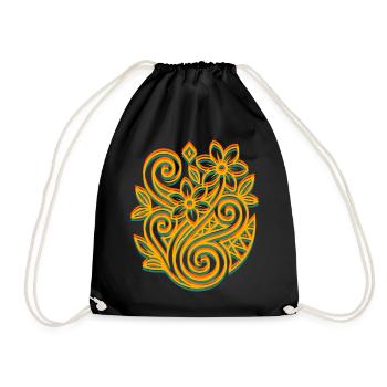 Kirituhi Style – Tribal Blumenmuster im Retro-Look - Turnbeutel - Schwarz - Vorne
