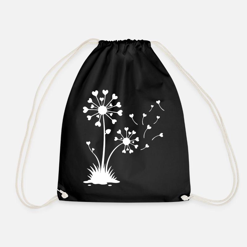Minimalist Dandelion Floral Design - Drawstring Bag - black