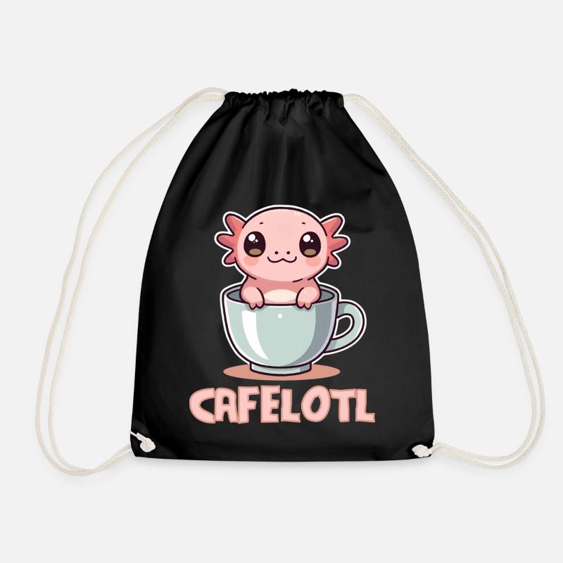 Kawaii Axolotl in Coffee Mug - Cute Animal - Drawstring Bag - black