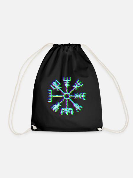 Vegvisir Rune – Neon Glitch Viking Compass Symbol - Drawstring Bag - black