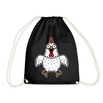 Huhn Henne Hahn Gockel Geflügel Hühner verrückt  - Turnbeutel - Schwarz - Vorne