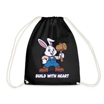 Hase mit Hammer – Herz Baumotiv - Turnbeutel - Schwarz - Vorne