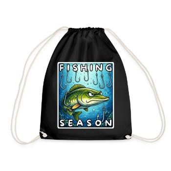 Fishing Season Lustiger Hecht Angel Shirt, Sticker - Turnbeutel - Schwarz - Vorne