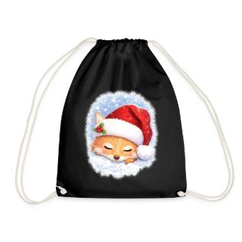 Schlafender Fuchs mit Weihnachtsmütze - Turnbeutel - Schwarz - Vorne